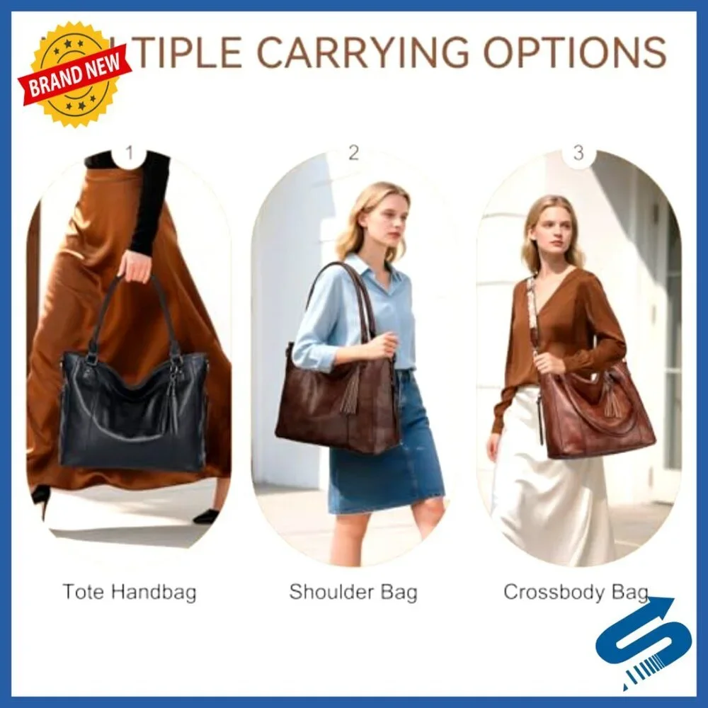 Vegan Leather Hobo Bag Tote with Guitar Strap Multi-Pocket Organization